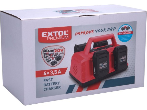EXTOL PREMIUM nabíječka na 4 baterie SHARE20V, 2+2, 3,5A