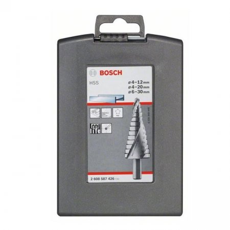Bosch 2608587426 3-dílná sada stupňovitých spirálových vrtáků HSS 4-12, 4-20, 6-30 mm