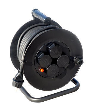 Solight PB34 prodlužovací přívod na bubnu, 4 zásuvky, venkovní, 50m gumový kabel, 3x 1,5mm2, IP44