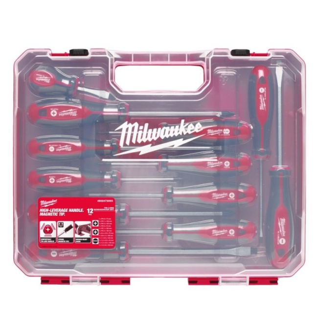 Milwaukee ELVINSET34 M18 FMTIW2P12-0X aku rázový utahovák 1/2" 745 Nm s aretačním čepem + 12 dílná sada šroubováků Tri-lobe bez aku 4933478452