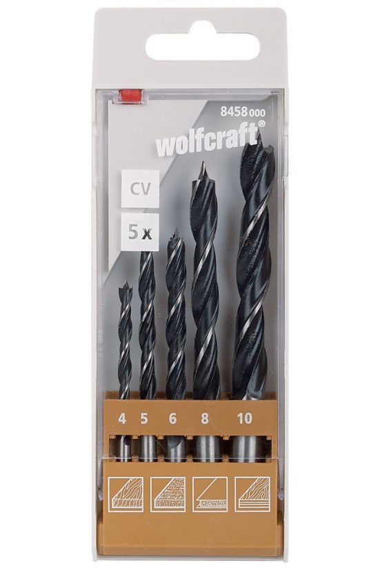 Wolfcraft sada 5ks spirálový vrtáky do dřeva CV pr. 4-10mm 8458000