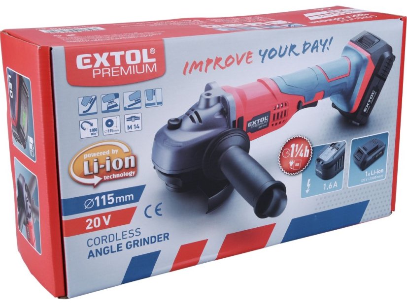 EXTOL PREMIUM 8891841 bruska úhlová aku SHARE20V, 115mm, 20V Li-ion, bez baterie a nabíječky