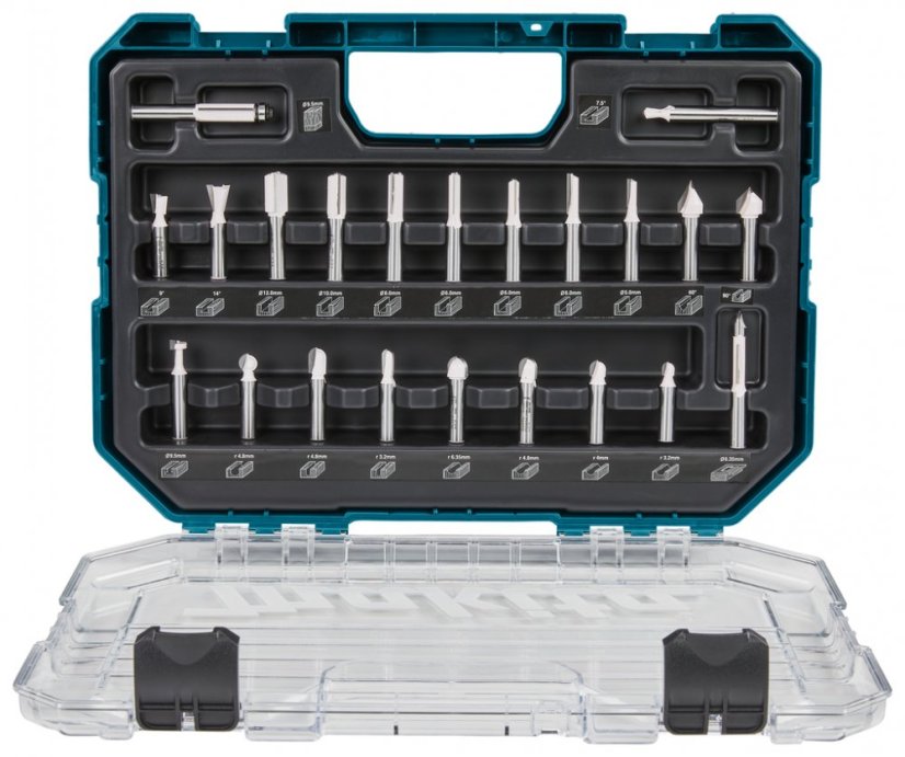 Makita D-74784 sada fréz po zanořovací frézky 8 mm 22 ks v plastovém kufru