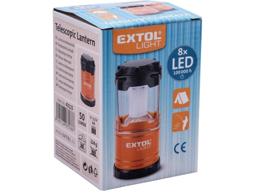 EXTOL LIGHT 43115 lucerna teleskopická 50lm, 6x LED, ABS plast