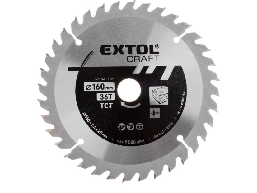 EXTOL CRAFT 19104 kotouč pilový s SK plátky, O 160x2,4x20mm, 36T