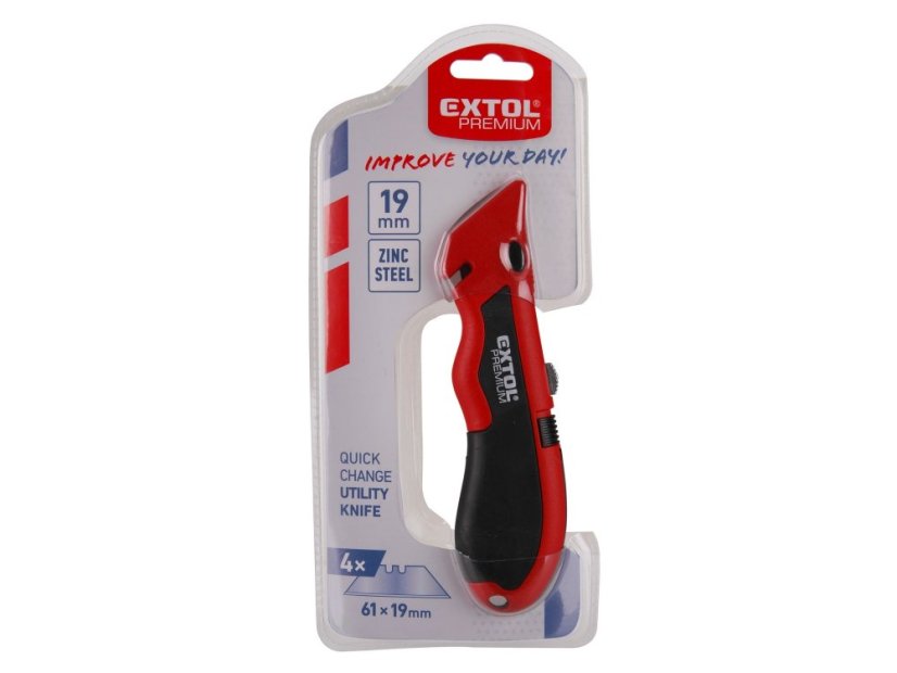 EXTOL PREMIUM 8855001 nůž kovový s výměnným břitem, 19mm, 4ks náhradních břitů