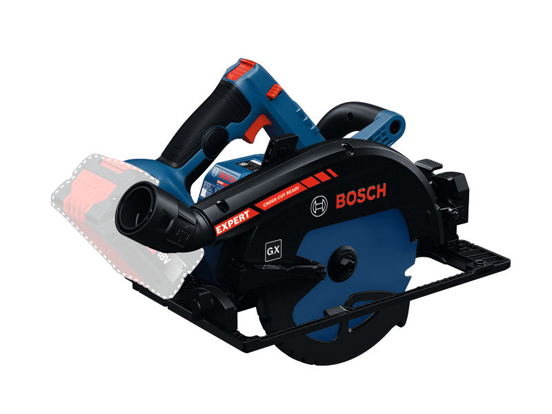 Akumulátorová okružní pila Bosch EXKS18V-68GX s boční rukojetí.