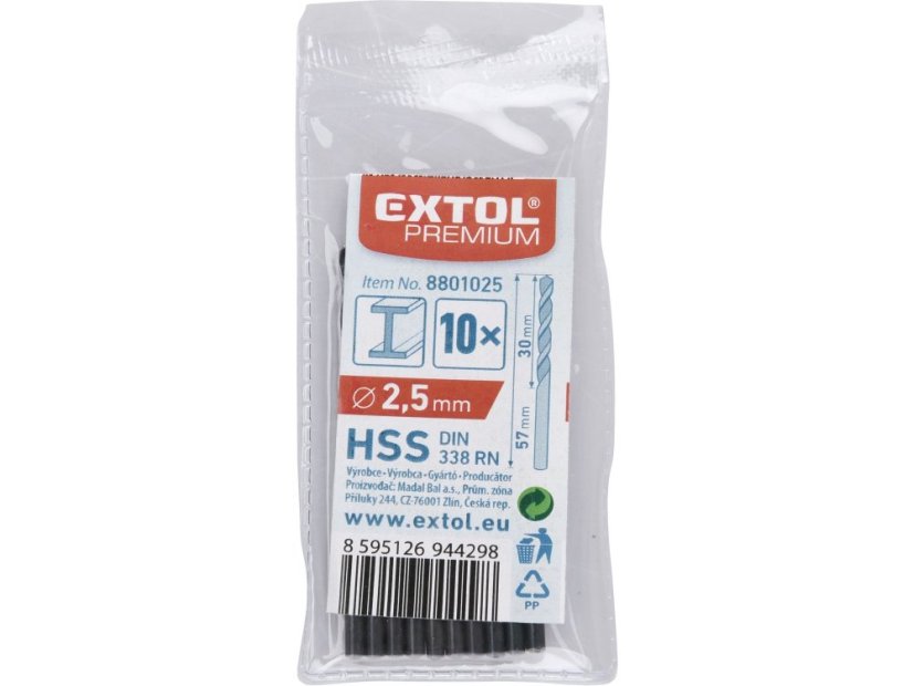 EXTOL PREMIUM 8801025 vrták do kovu HSS, bal 10ks, O 2,5mm