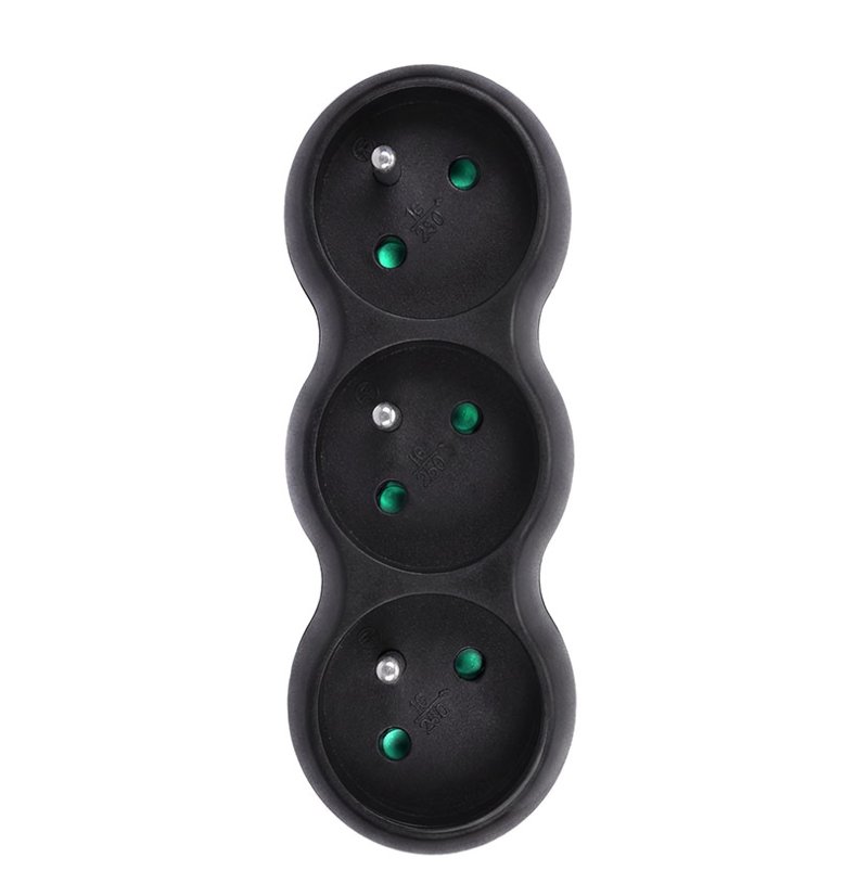 Solight P101B rozbočka s podpěrou, 3 x 10A, matná černá