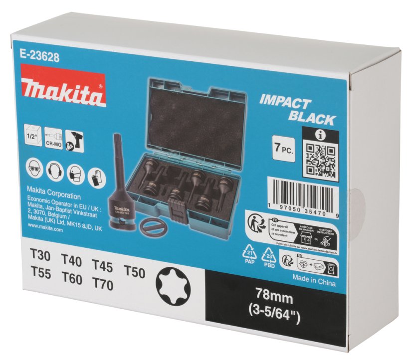 Makita E-23628 sada nástrčných klíčů torx 1/2", čtyřhran IMPACT BLACK 7 ks