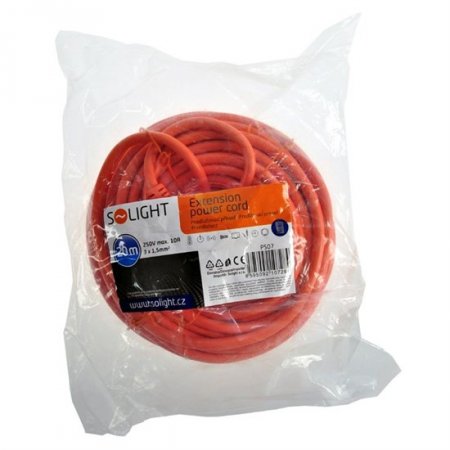 Solight PS07 prodlužovací přívod - spojka, 1 zásuvka, 20m, 3 x 1,5mm2, oranžová