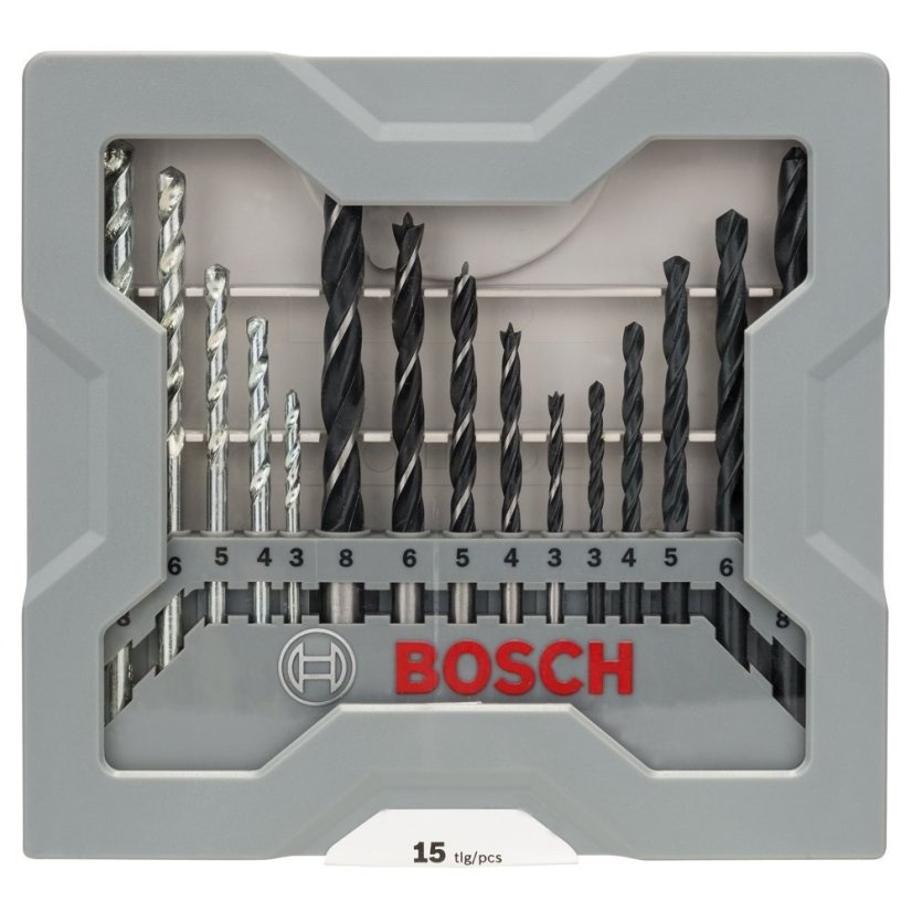 BOSCH 15-dílná sada vrtáků na dřevo, kov a zdivo 2607017038