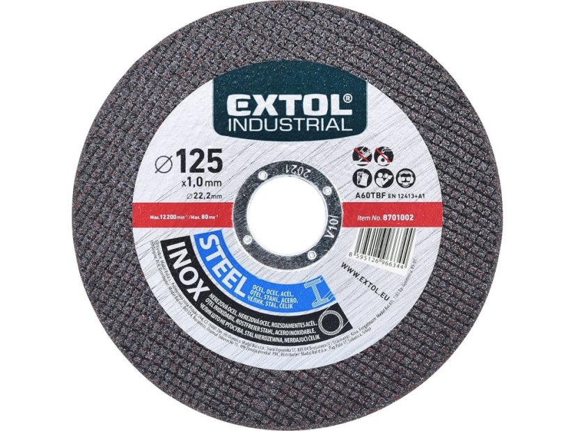 EXTOL INDUSTRIAL 8701002 kotouč řezný na ocel/nerez, O 125x1,0x22,2mm