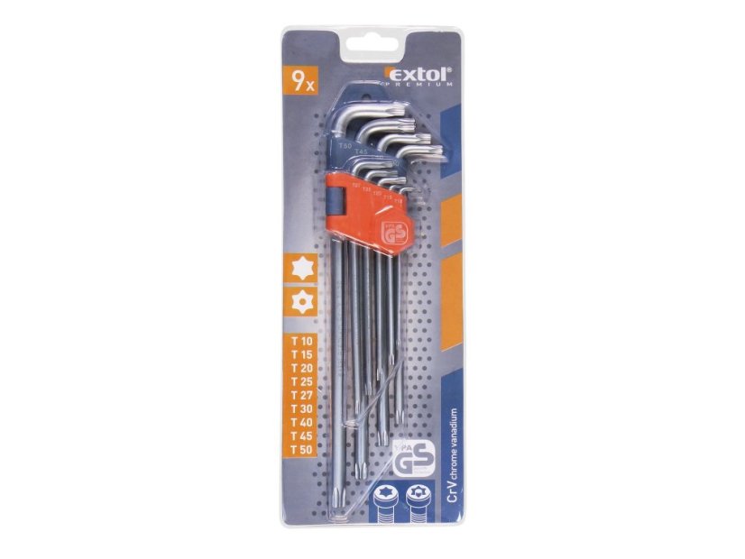 EXTOL PREMIUM 8819412 L-klíče TORX prodloužené, sada 9ks, T10-50