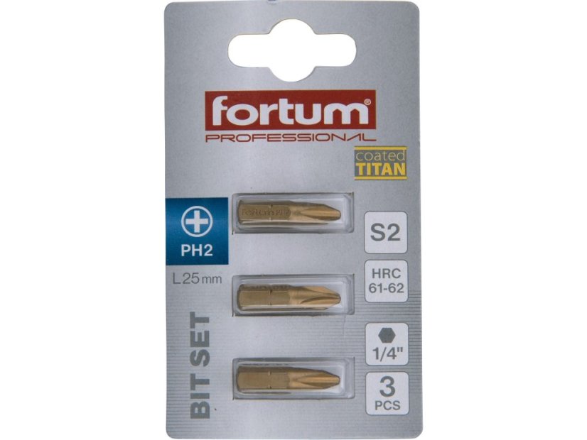 FORTUM 4741272 hrot křížový phillips, sada 3ks, PH 2x25mm,titan. úprava, S2