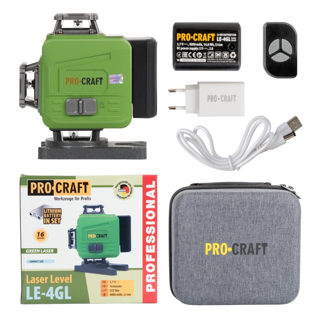 Procraft LE-4GL laser zelený liniový, křížový samonivelační