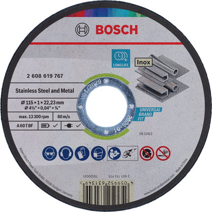 Bosch řezací kotouč pro nerezovou ocel a kov 115 × 1 × 22,23 mm 2608626115