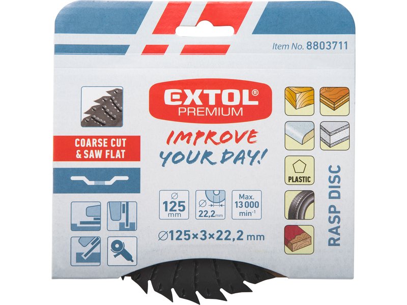EXTOL PREMIUM 8803711 kotouč rašplový/pilový na dřevo 125x3x22,2, hrubý