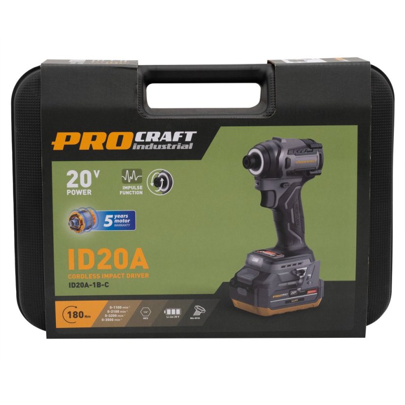 Procraft Industrial ID20A-1b aku rázový utahovák 1/4" 180 Nm 20 V 1x4Ah