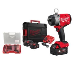 Milwaukee ELVINSET35 M18 FHIW2P12-502X aku rázový utahovák 1/2" 1220 Nm s aretačním čepem + 12 dílná sada šroubováků Tri-lobe 2x 5 Ah M18 B5 4933492786
