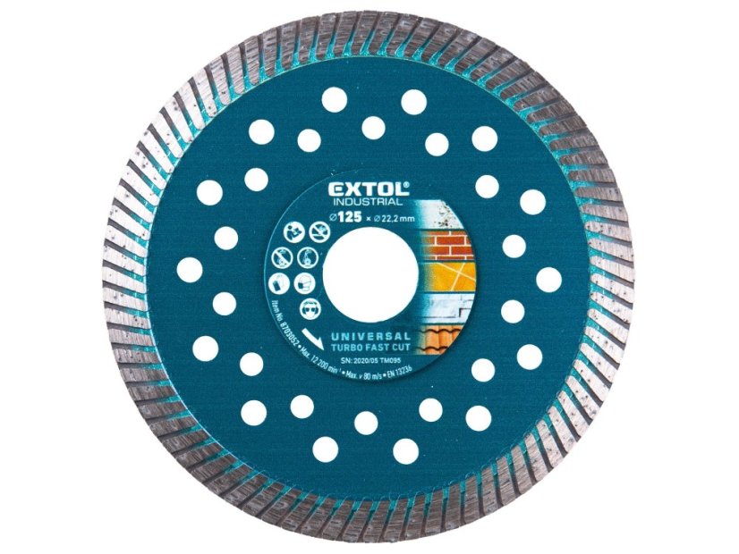 EXTOL INDUSTRIAL 8703052 kotouč diamantový řezný, turbo Fast Cut, suché i mokré řezání, O 125x22,2x2mm