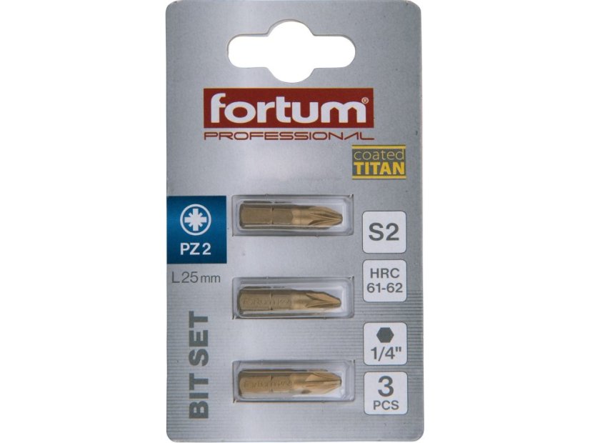 FORTUM 4741372 hrot křížový pozidriv, sada 3ks, PZ 2x25mm,titan. úprava, S2