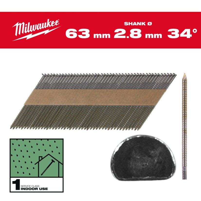 Milwaukee RS B SC1 2,8x63mm hřebíky kroužkové D34 2200ks 4932492600