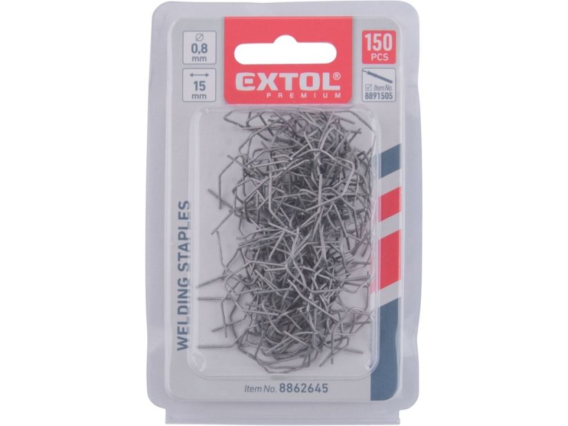 EXTOL PREMIUM 8862645 spony svařovací, 150ks, roh "V", ⌀0,8mm, rozteč 15mm