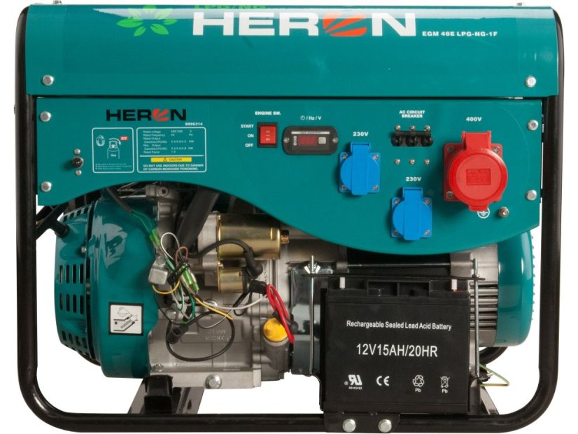 HERON 8896319 elektrocentrála benzínová a plynová (LPG/NG) 13HP/5,5kW (400V) 2x2kW (230V), elektrický start