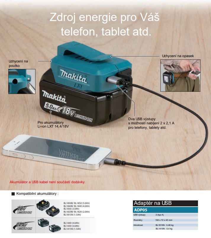 Makita DECADP05 adaptér USB 18V