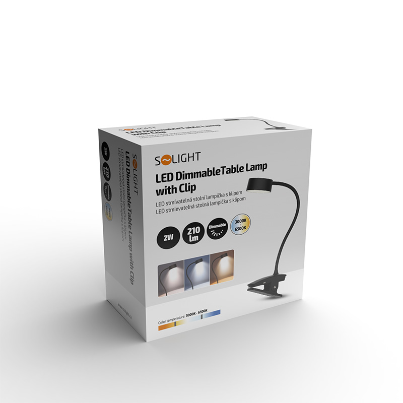 Solight WO3001-B LED stolní nabíjecí lampička, 2W, 210lm, 3CCT, černá, clip