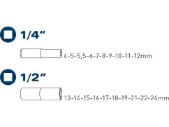 Fortum 4700012  20 dílná sada nástrčných hlavic prodloužených,  1/4", 1/2"