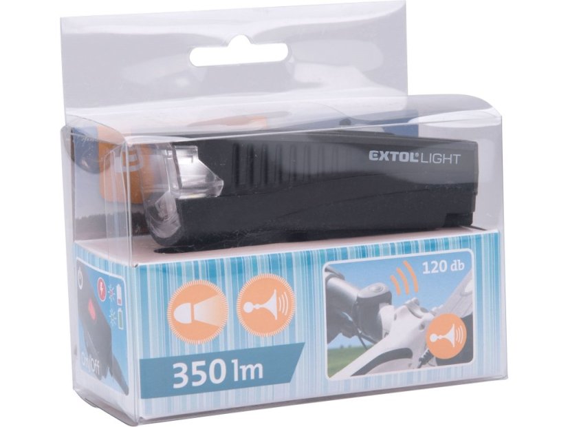 EXTOL LIGHT 43137 světlo bílé na kolo 350lm, USB nabíjení, klakson, 5W LED