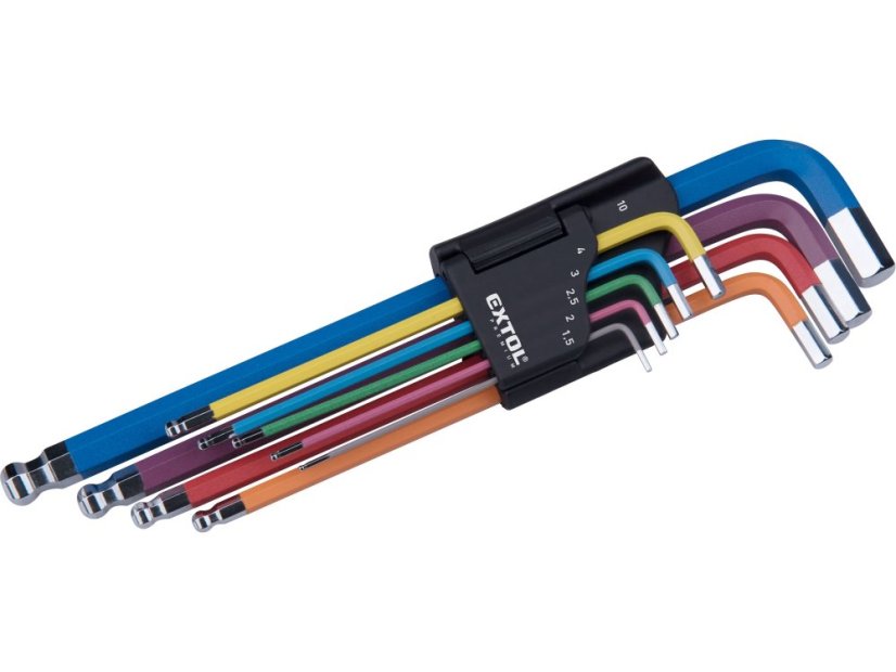 FORTUM L-klíče IMBUS prodloužené barevné, sada 9ks, s kuličkou, 1,5-10mm, S2