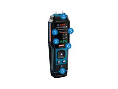 Měřič vlhkosti materiálu Bosch EXMM3-17 s digitálním displejem.