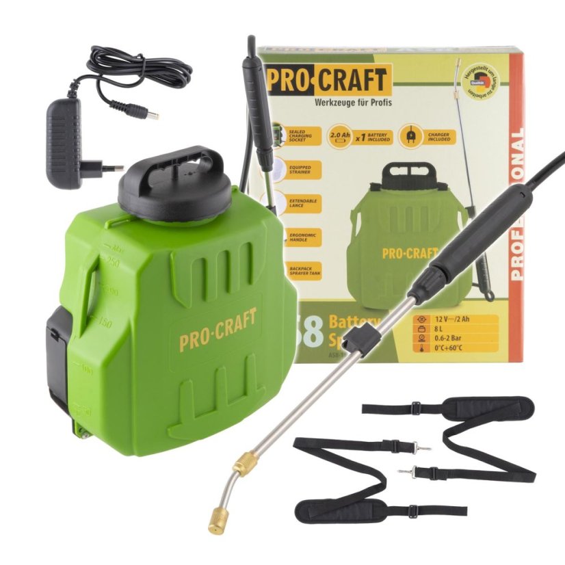 Procraft AS8 aku postřikovač 12 V 2Ah 8l