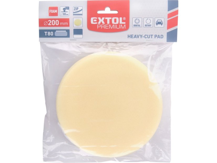 EXTOL PREMIUM 8804518 kotouč leštící pěnový, T80, žlutý, ?200x30mm, suchý zip ?180mm