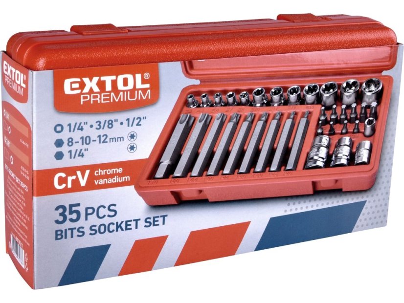 EXTOL PREMIUM 8818211 hlavice a hroty Torx sada 35ks, 1/4",3/8", 1/2", CrV