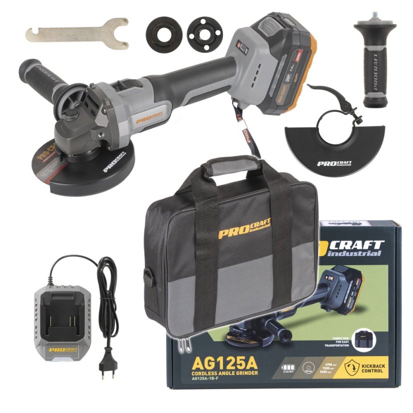 Procraft Industrial AG125A-1B-F aku úhlová bruska 125 mm 20 V 1x4Ah (Taška)
