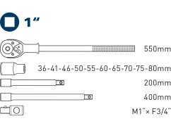 FORTUM 4704012 hlavice nástrčné, sada 15ks, 1"