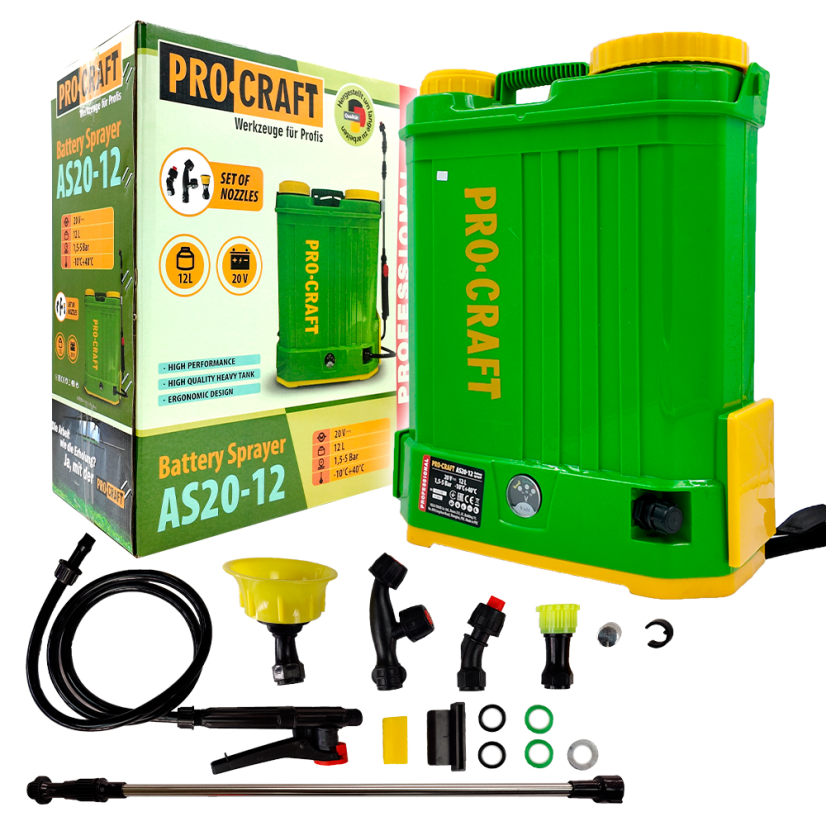 Procraft SAS20-12/20-2A/20-1 aku postřikovač Procraft AS20-12 sada s baterií 20V 2Ah a nabiječkou