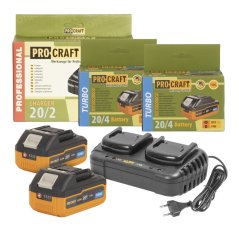 Procraft S20-4TURBO/20-2 aku sada baterií a nabíječky 20 V 2x4 Ah Turbo+20/2 dvojitá nabíječka