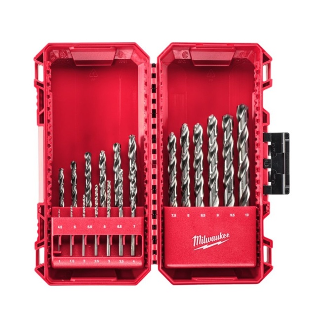 Milwaukee ELVINSET33 M18 BLPDRC-502C aku příklepová vrtačka + 19 dílná sada vrtáků HSS-G 2x 5 Ah M18 B5 4933492826