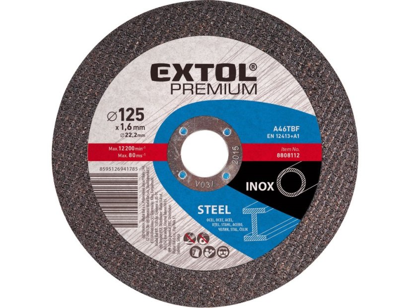EXTOL PREMIUM 8808122 kotouč řezný na ocel/nerez, 125x2,5x22,2mm EXTOL PREMIUM 8808122 kotouč řezný na ocel/nerez, 125x2,5x22,2mm