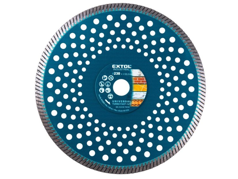 EXTOL INDUSTRIAL 8703055 kotouč diamantový řezný, turbo Fast Cut, suché i mokré řezání, O 230x22,2x2,8mm