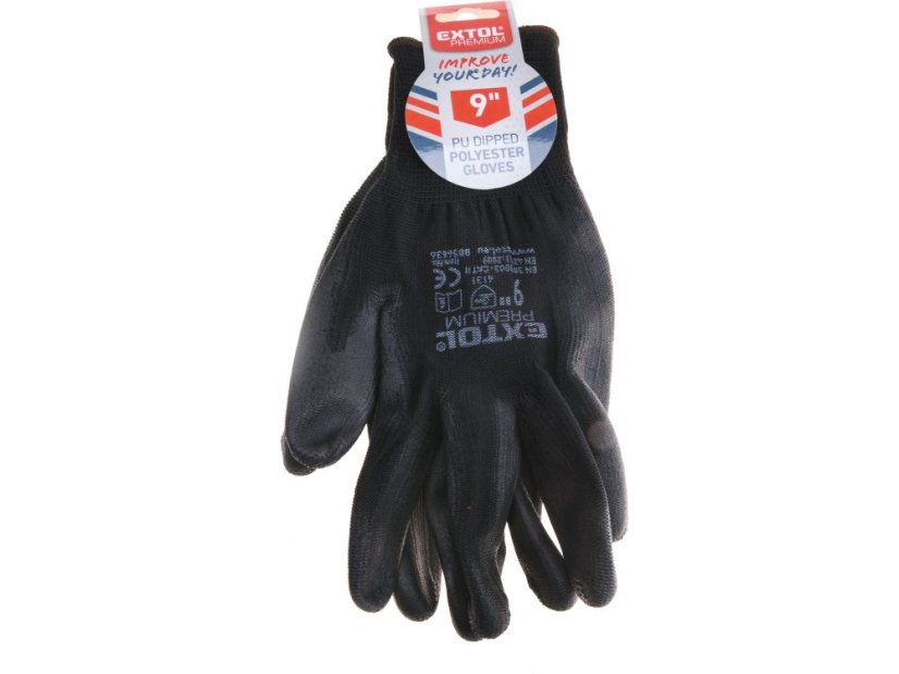 EXTOL PREMIUM 8856636 rukavice z polyesteru polomáčené v PU, černé, velikost 9"