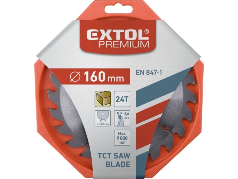 EXTOL PREMIUM 8803214 kotouč pilový s SK plátky, O 160x2,6x30mm, 24T