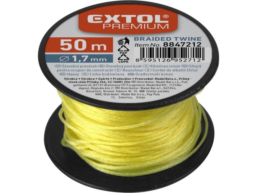 EXTOL PREMIUM 8847212 provázek stavební, 1,7mm, 50m, žlutý