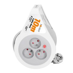 Solight PB25 prodlužovací přívod na bubnu 10m, 3 zásuvky, šedý kabel, 3x 1,5mm2