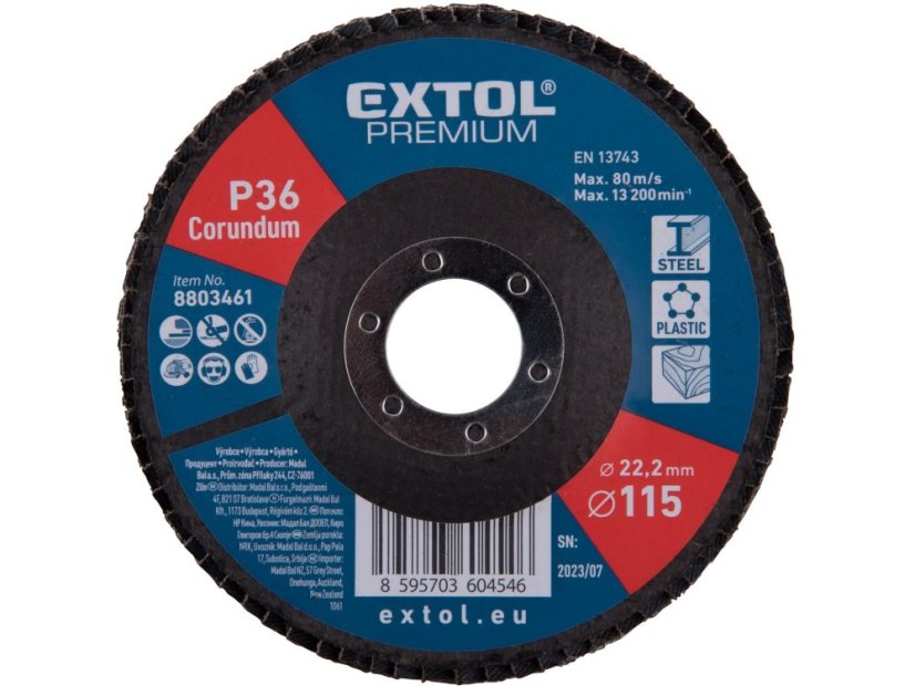 EXTOL PREMIUM kotouč lamelový šikmý korundový, O115mm, P36